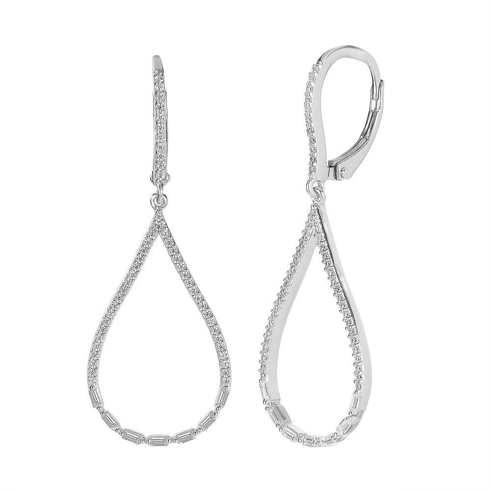 Judy Crowell Sterling Silver Open Teardrop CZ Leverback Drop Earrings, Women's Product Image