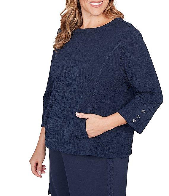 Ruby Rd. Plus Size Abstract Textured Pucker Knit Scoop Neck 3/4 Sleeve Top Product Image