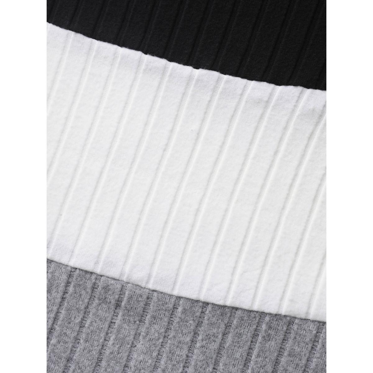 Plus Size Monochrome Stripes Shoulder Button T-Shirt Black Women Texture Round Neck Everyday-Casual T-shirts BloomChic 22-24/3X Product Image