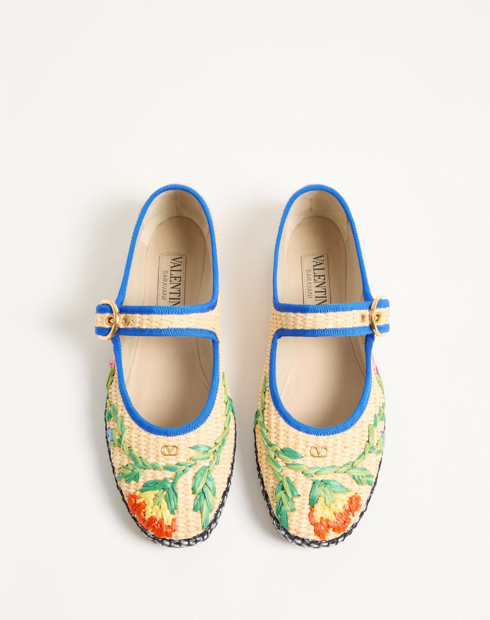 Mary-Jane Endouce Ballerina In Raffia With Floral Embroidery Product Image