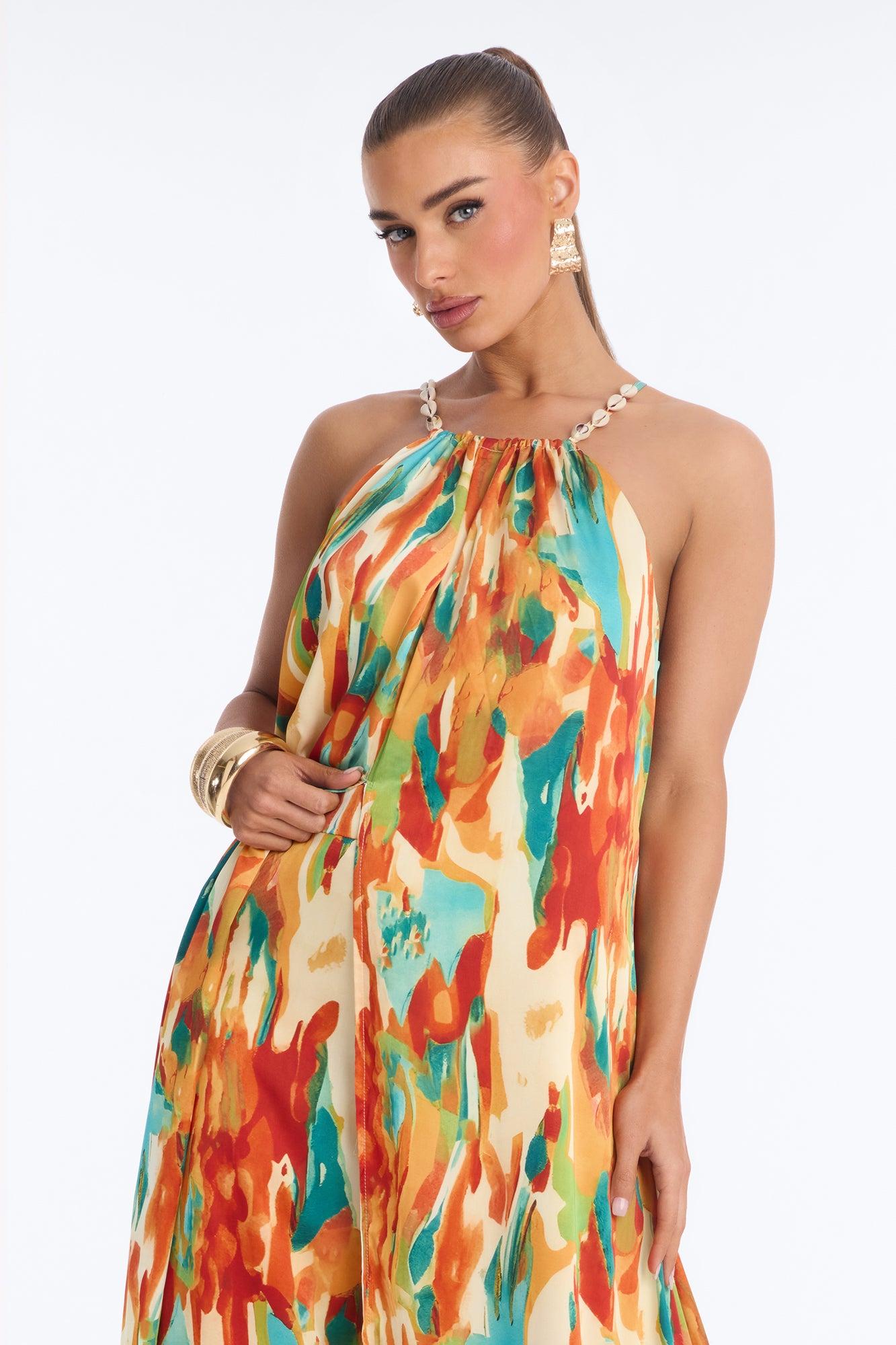 Tropical Cascade Satin Pant Set - Multi Color Female Product Image