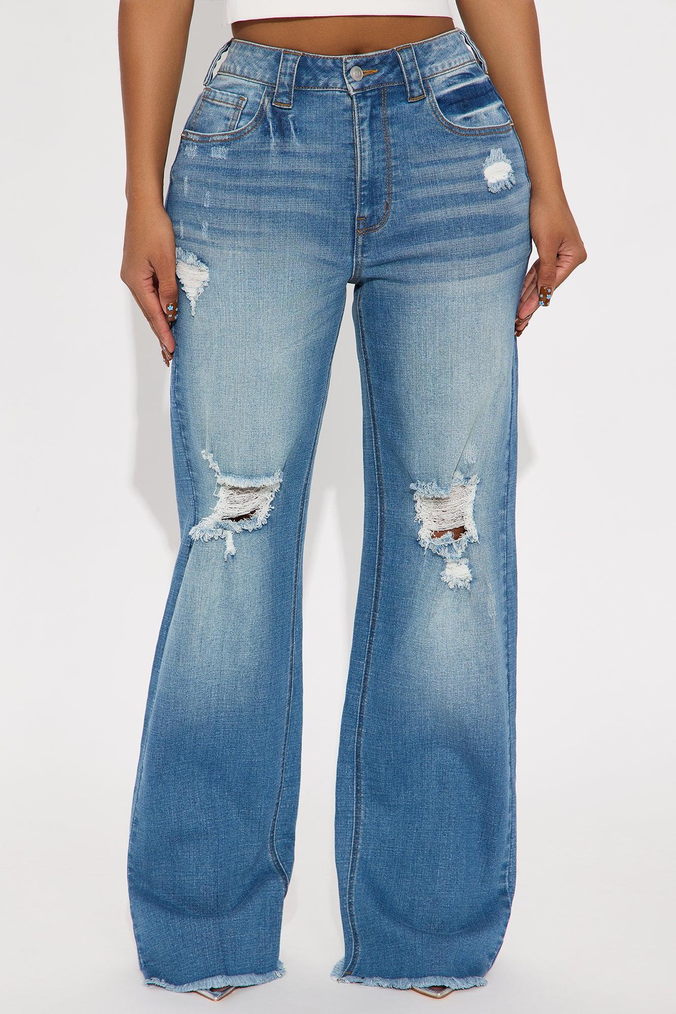 Coldwater Canyon Stretch Ripped Wide Leg Jeans - Medium Wash Female Product Image