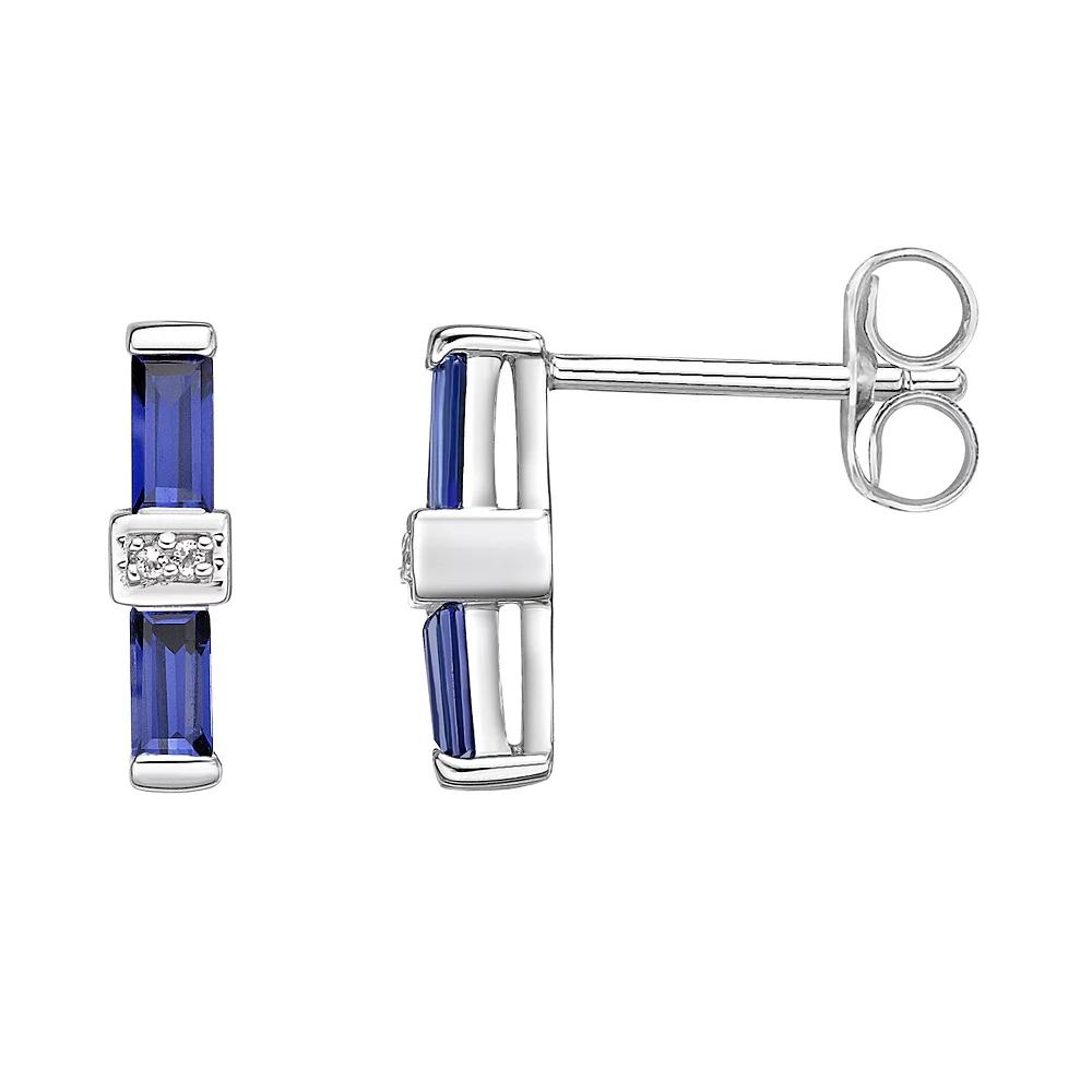 Gemminded Sterling Silver Lab-Created Sapphire & Lab-Created White Sapphire Bar Stud Earrings, Women's Product Image