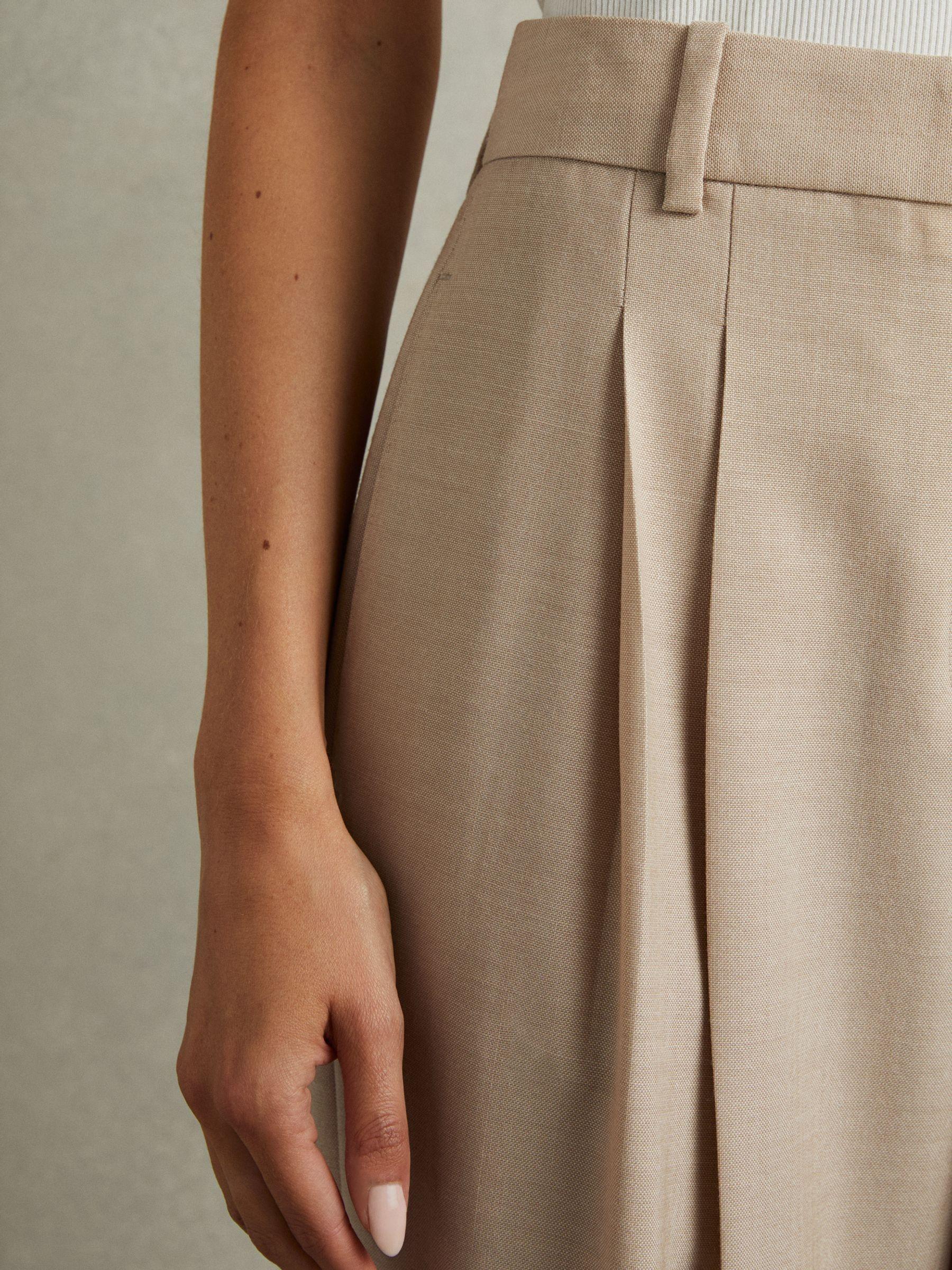 Wool Pleat Front Wide Leg Suit Trousers in Neutral Product Image
