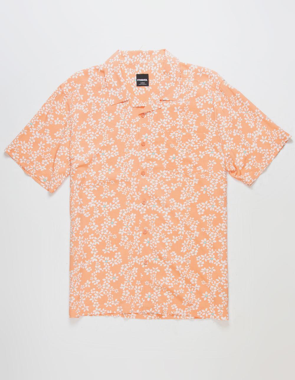 RSQ Mens Floral Button Up Shirt - PAPAYA Product Image