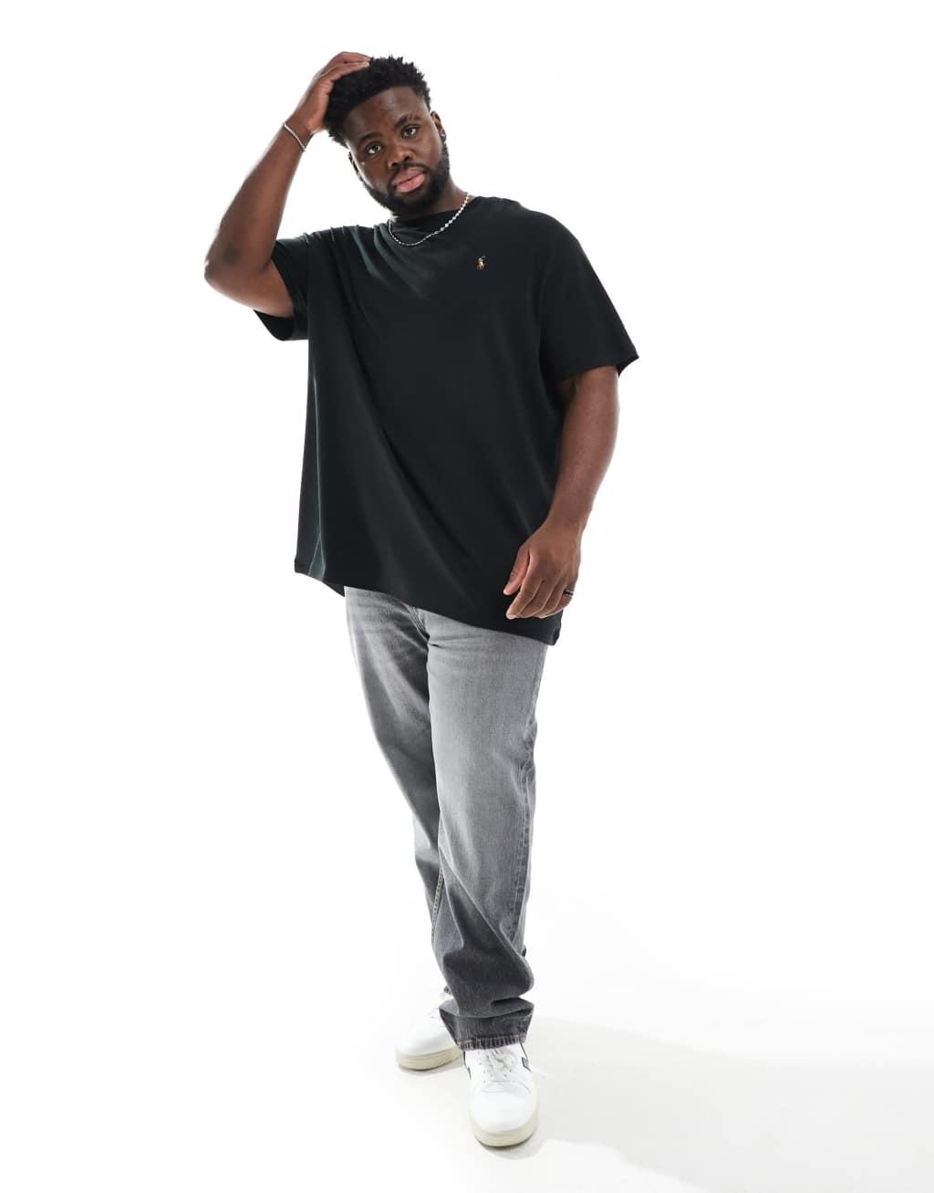 Polo Ralph Lauren Big & Tall icon logo pima cotton T-shirt classic oversized fit in black Product Image