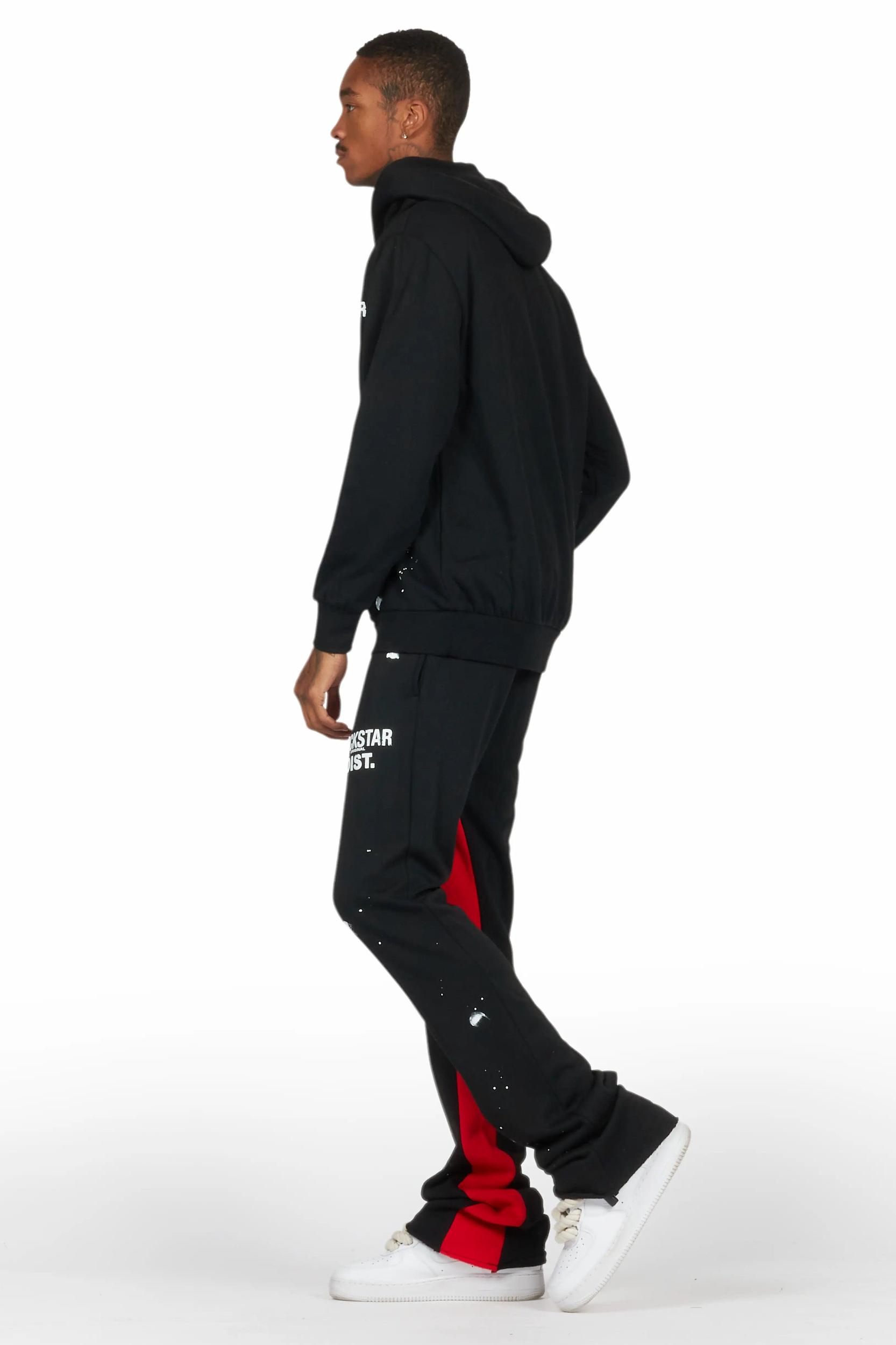Raffer Black/Red Hoodie Baggy Fit Pant Track Set Male Product Image