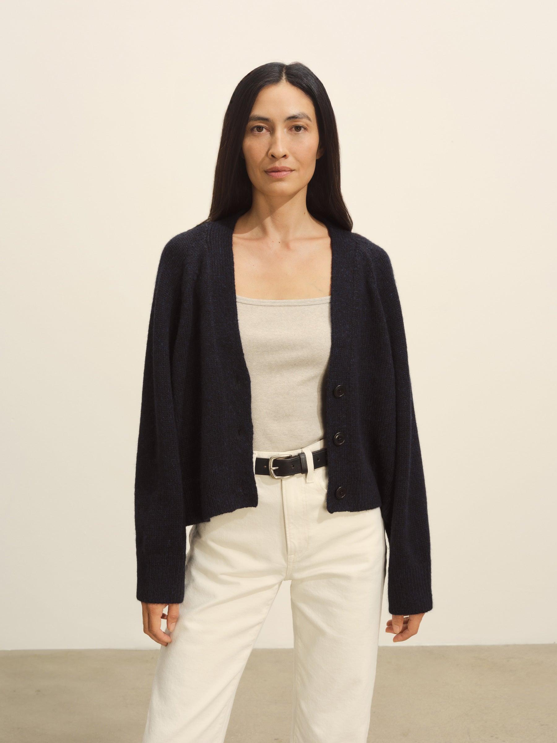 Dark Navy Highland Alpaca Boxy Cardigan Product Image