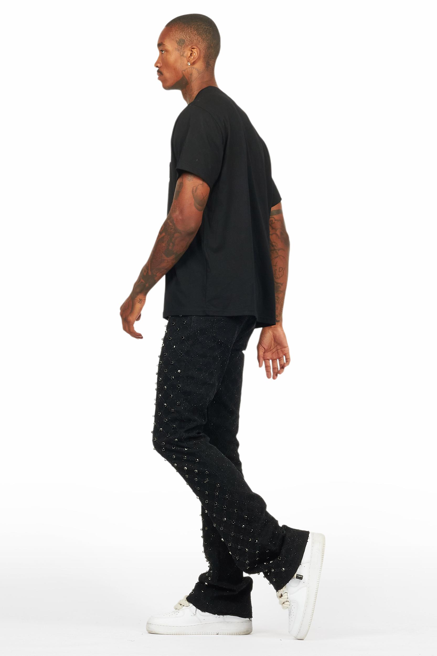Glit Black Rhinestone Stacked Flare Jean Male Product Image