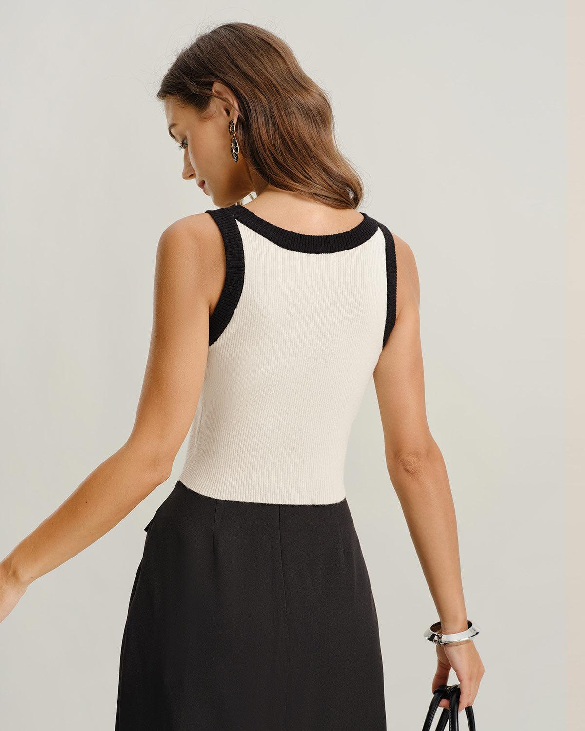 Black Contrast Knit Tank Top Product Image