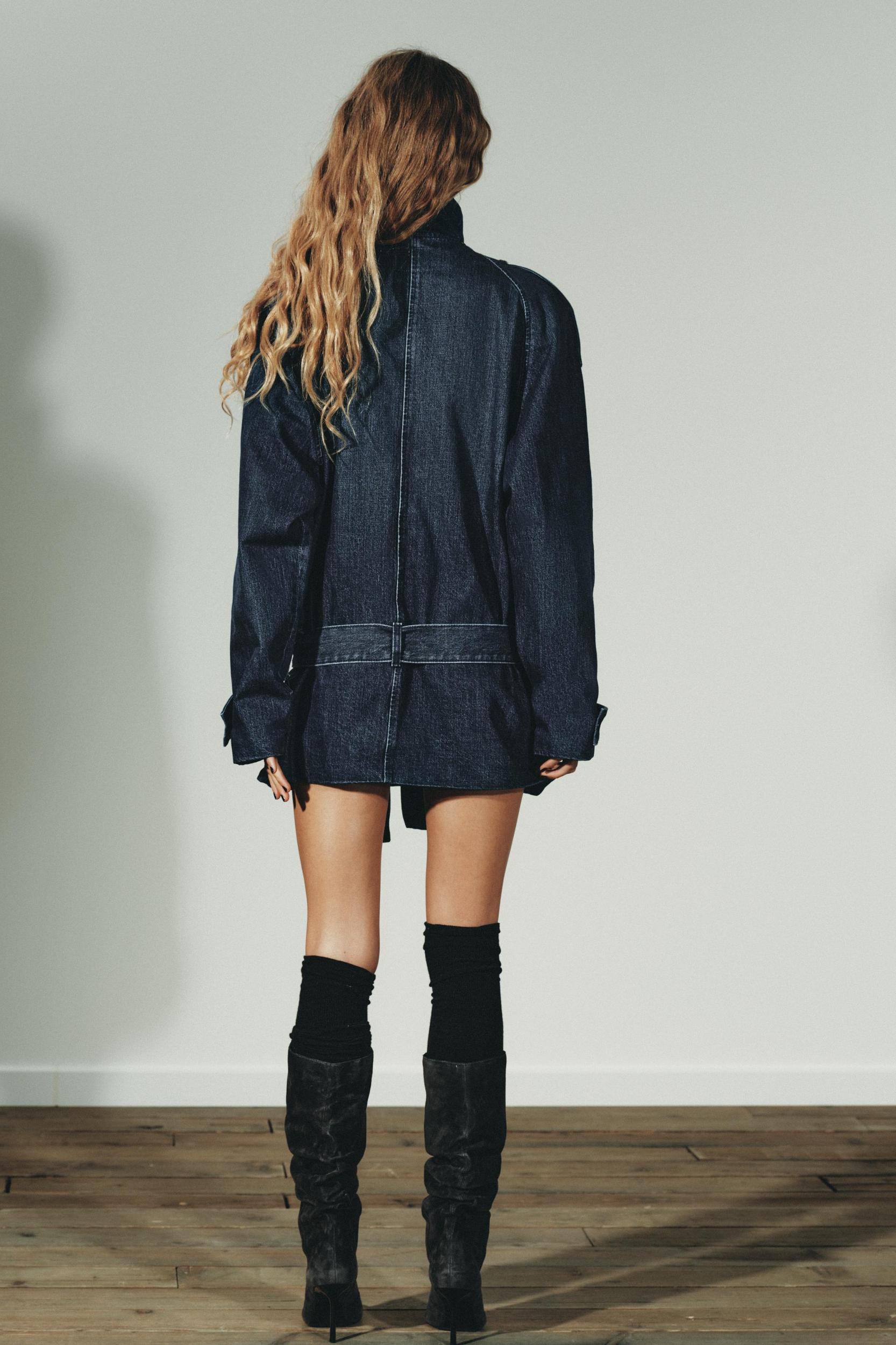 TRF BELTED DENIM MIDI JACKET Product Image