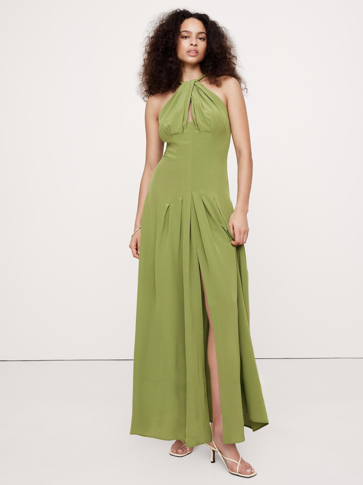 Matte Silk Halter Maxi Dress Product Image