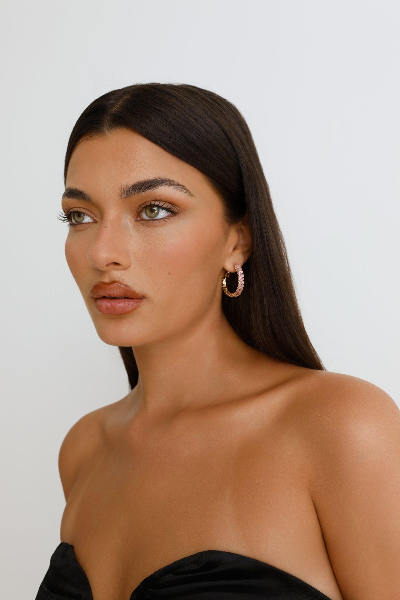 Rose Crystal Earrings Gold Product Image