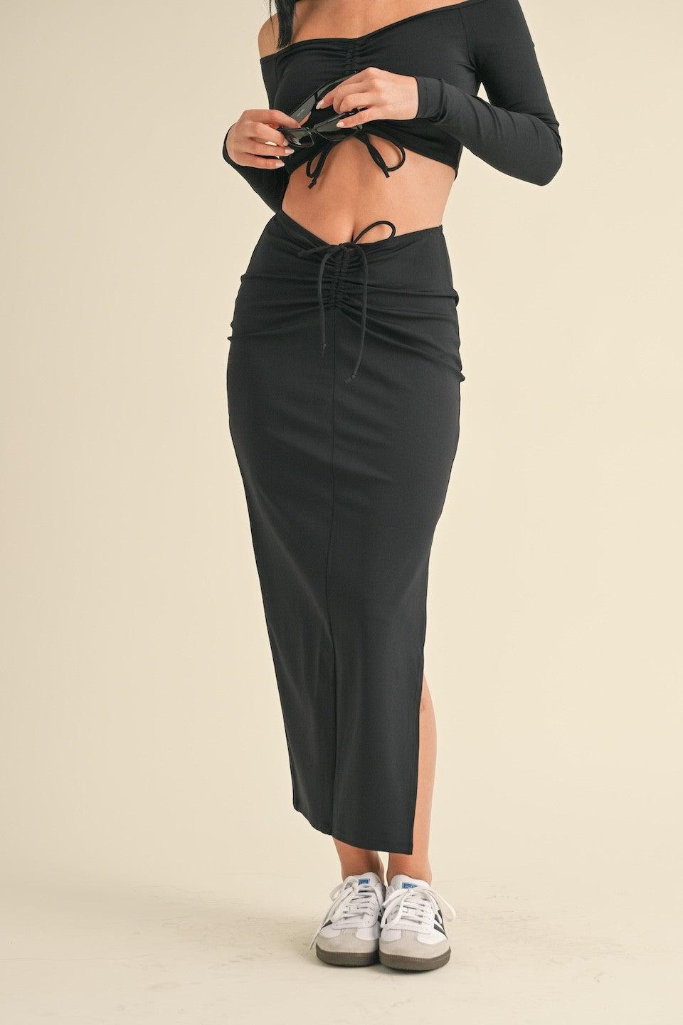 Ruched Side Slit Maxi Skirt Product Image