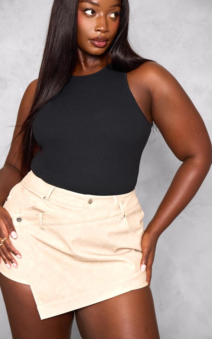 Plus Stone Faux Leather Wrap Detail Skort Product Image