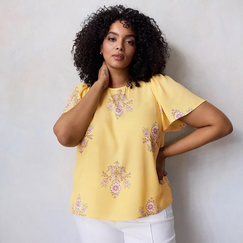 Plus Size LC Lauren Conrad Flutter Sleeve Woven Top, Women's, Size: 2XL, Yellow Lexi Wallpaper Product Image