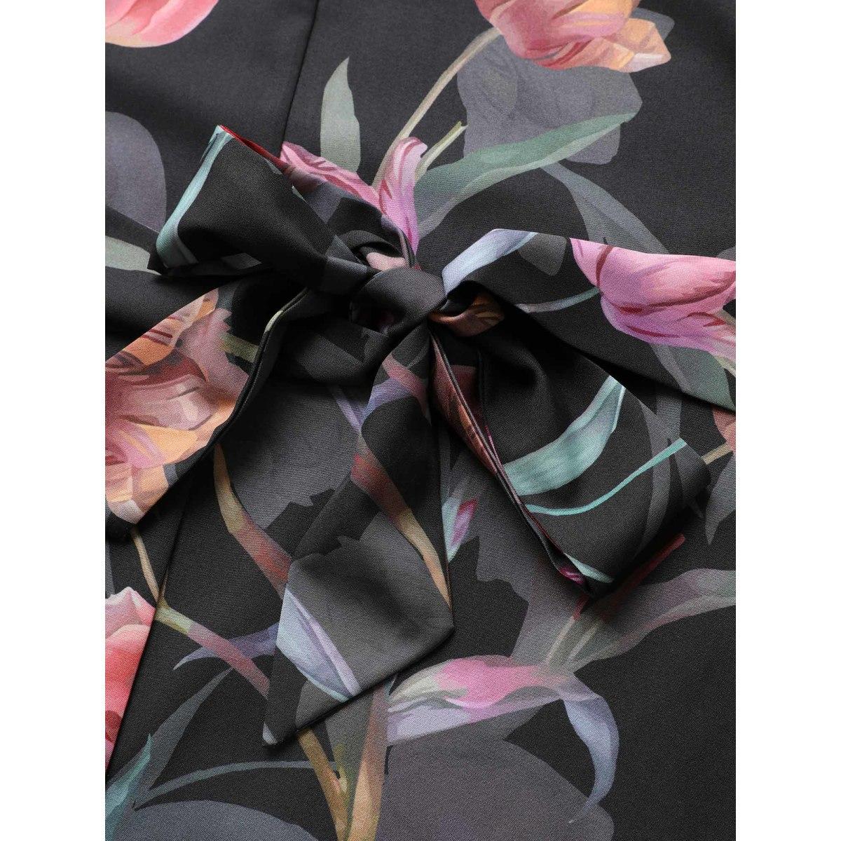 Plus Size Floral Halter Belted Twist Front Pocket Dress BlackFlower Women Elegant Belted Halter neck Sleeveless Curvy Midi Dress BloomChic 10/M Product Image