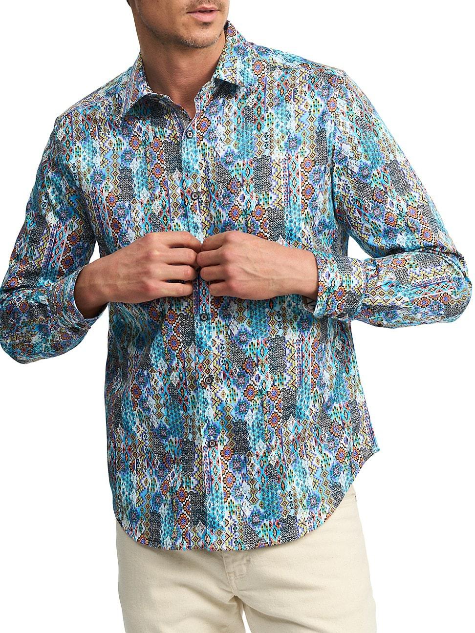 Mens Merola Abstract Long-Sleeve Button-Front Shirt - Product Image