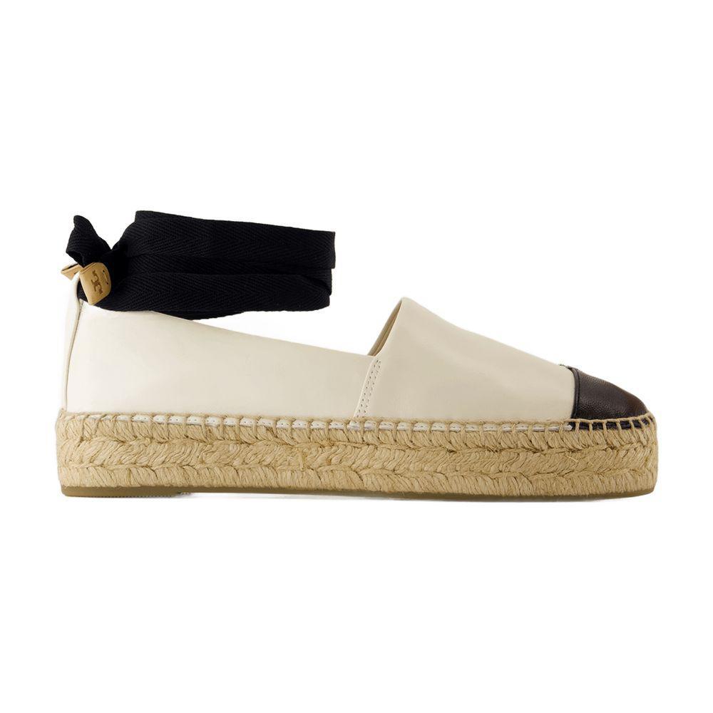 TORY BURCH White Espadrilles With Metallic Logo On The Front And Ankle Strap In Leather Woman Product Image