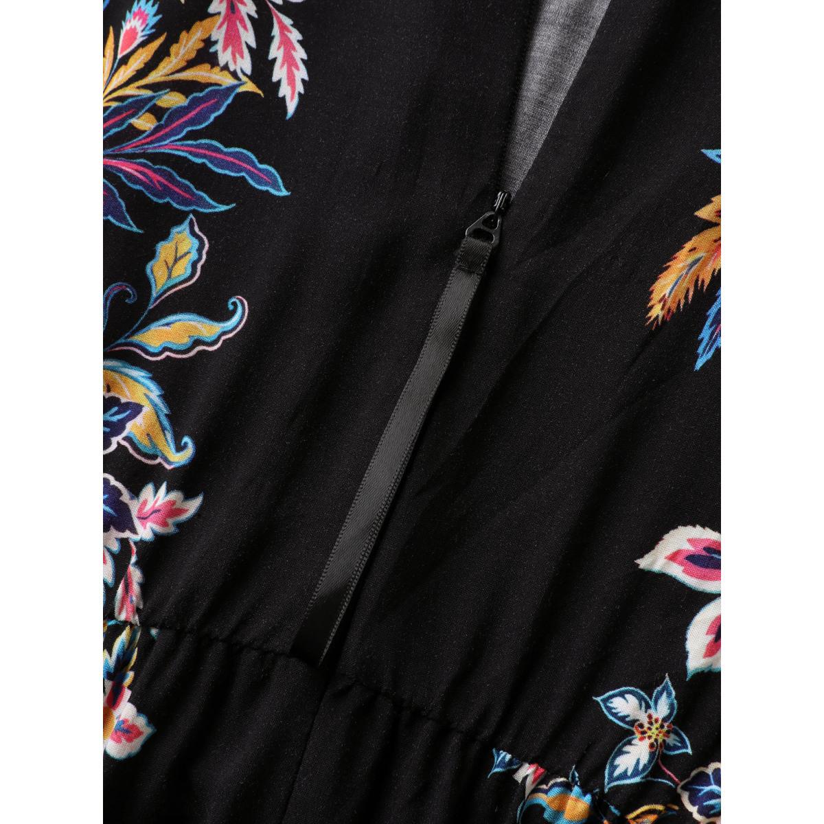 Plus Size Black Floral Halter Neck Slit Hem Jumpsuit Women Boho Sleeveless Halter neck Vacation Loose Jumpsuits BloomChic 10/M Product Image