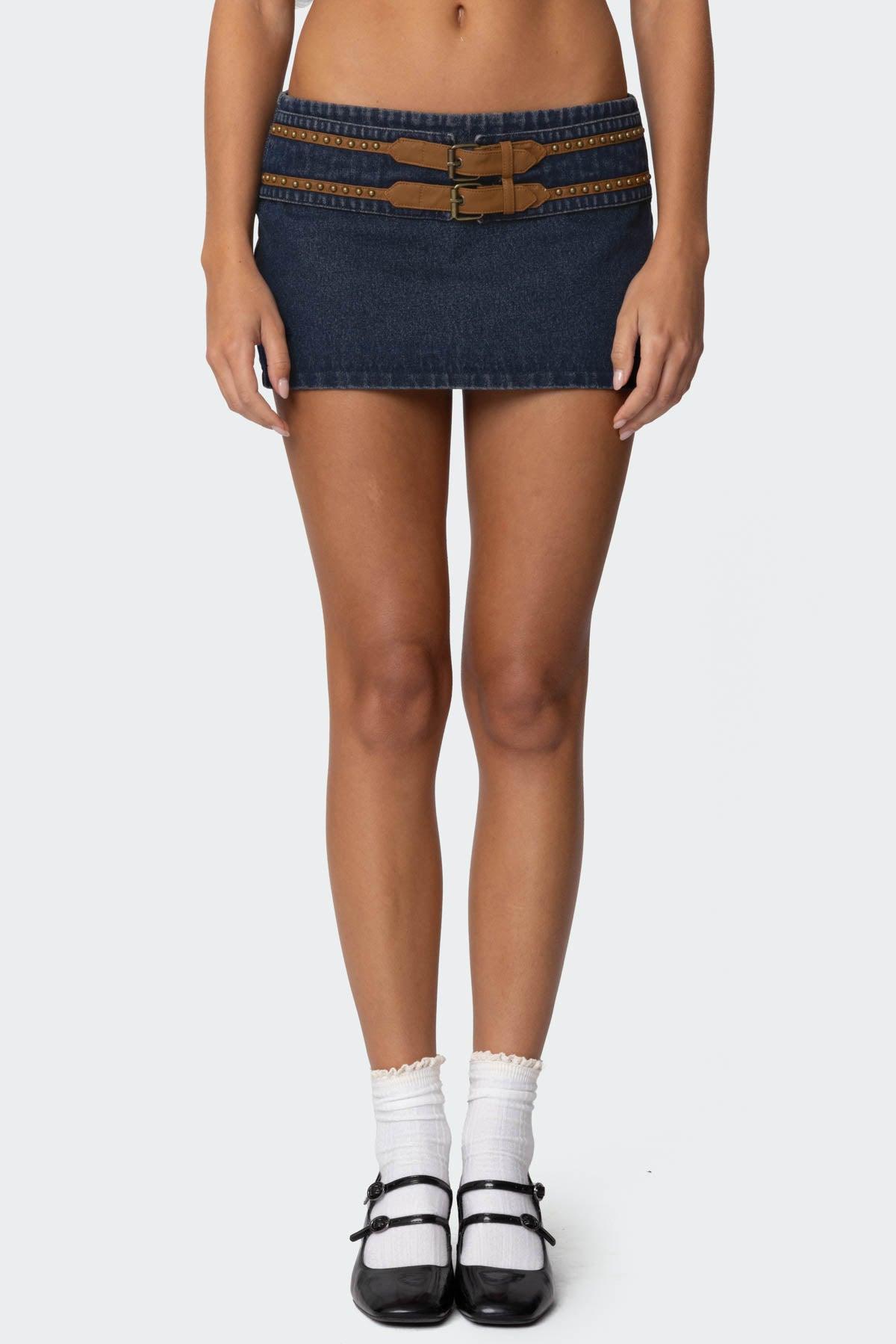 Sky Double Buckle Denim Mini Skort Product Image