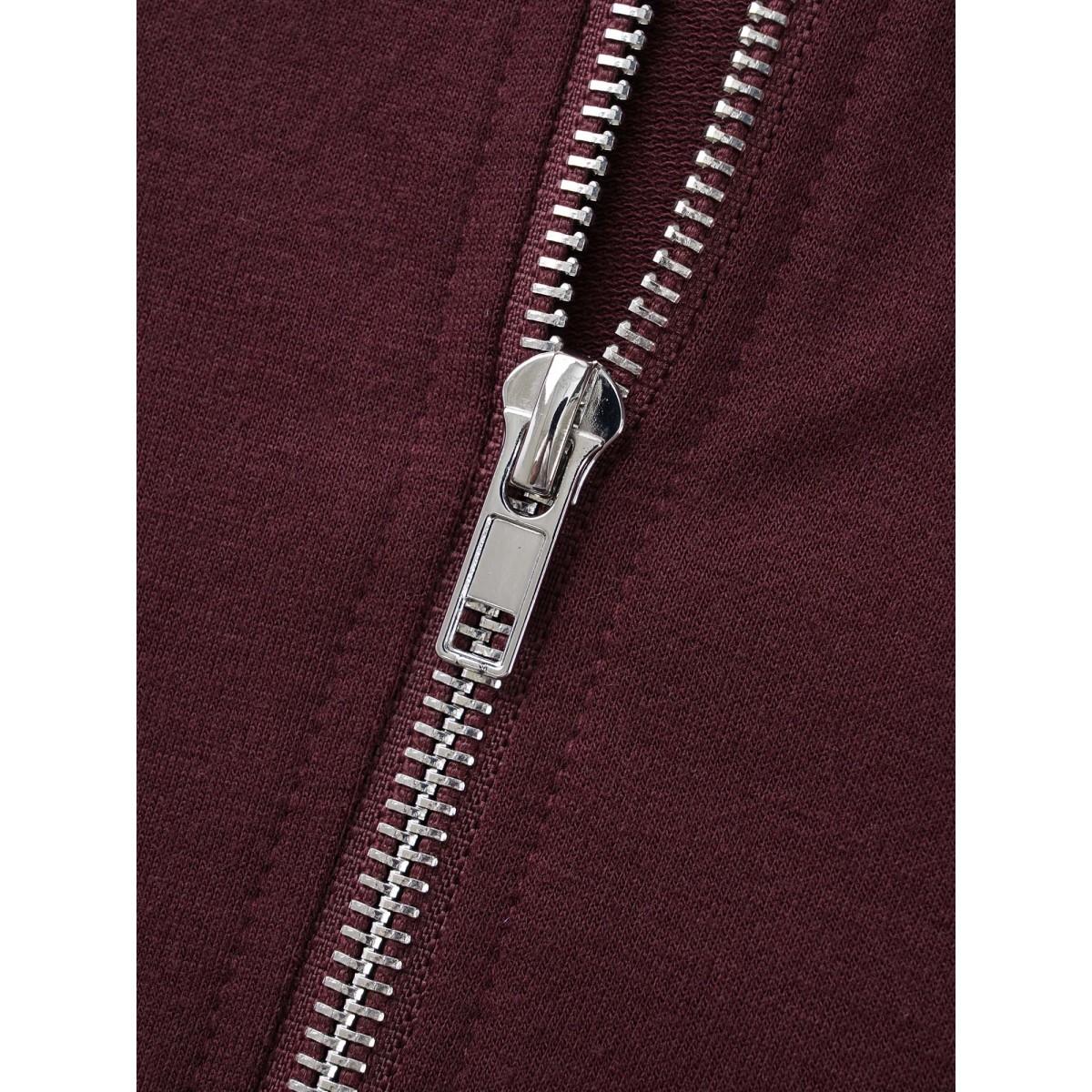 Plus Size Plain Zipper Hooded Drawstring Pocket Sweatshirt Women Burgundy Casual Plain Hooded Dailywear Sweatshirts BloomChic 22-24/3X Product Image