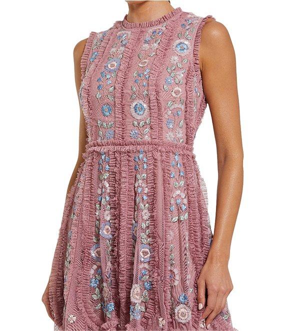 Mac Duggal Floral Beaded Crew Neck Sleeveless Dress Product Image