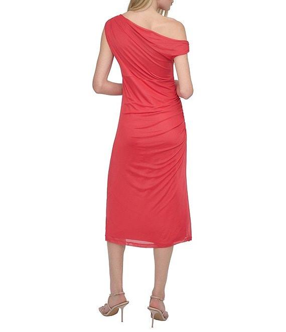 DKNY by Donna Karan Knit Asymmetrical Neck Sleeveless Sheath Midi Dress Product Image