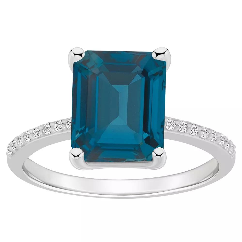 Alyson Layne 14k White Gold Emerald-Cut London Blue Topaz & 1/10 Carat T.W. Diamond Ring, Women's, Size: 7 Product Image