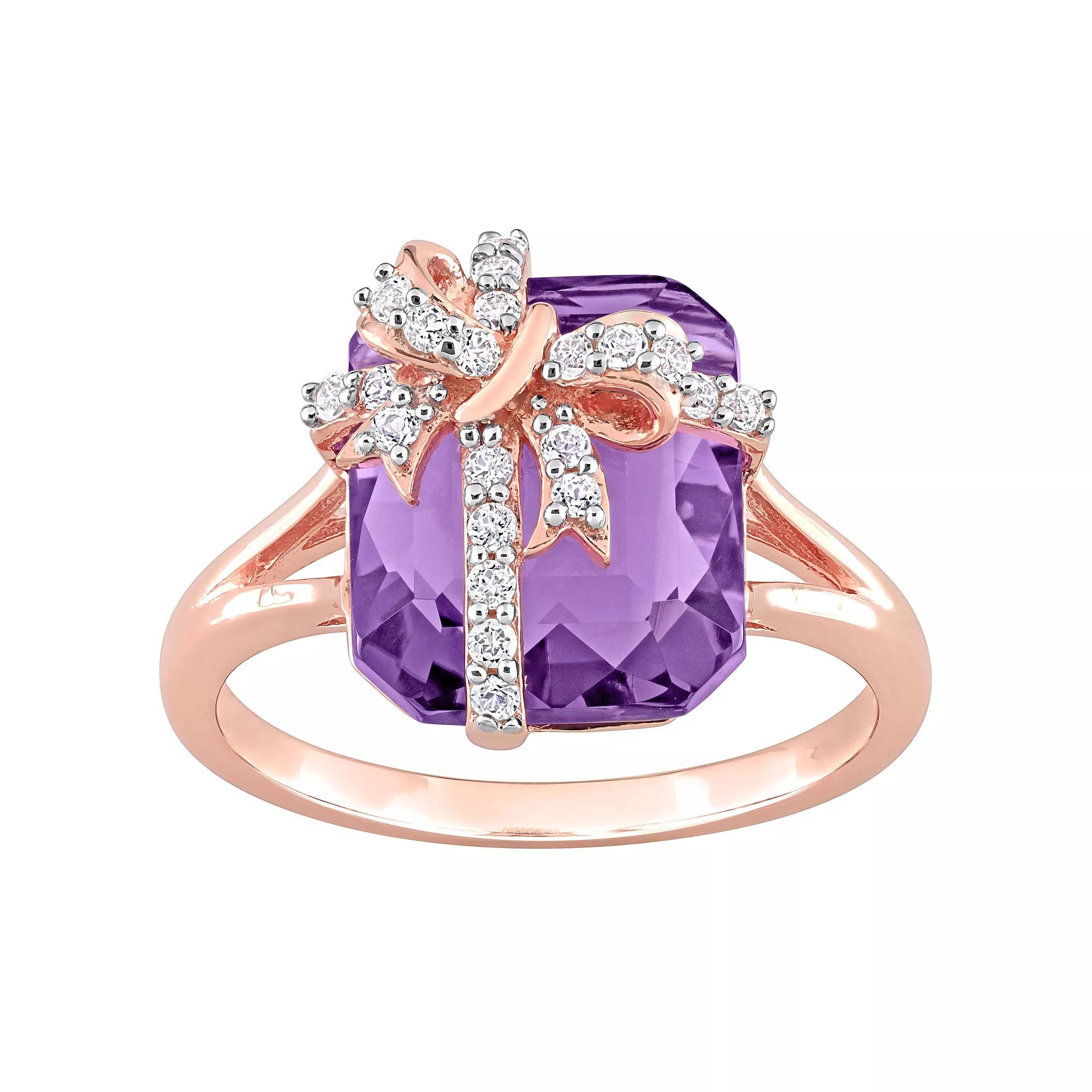 Stella Grace 18k Rose Gold Over Silver Amethyst & White Topaz Bow Ring, Women's, 18k Rose Gold Plated Product Image