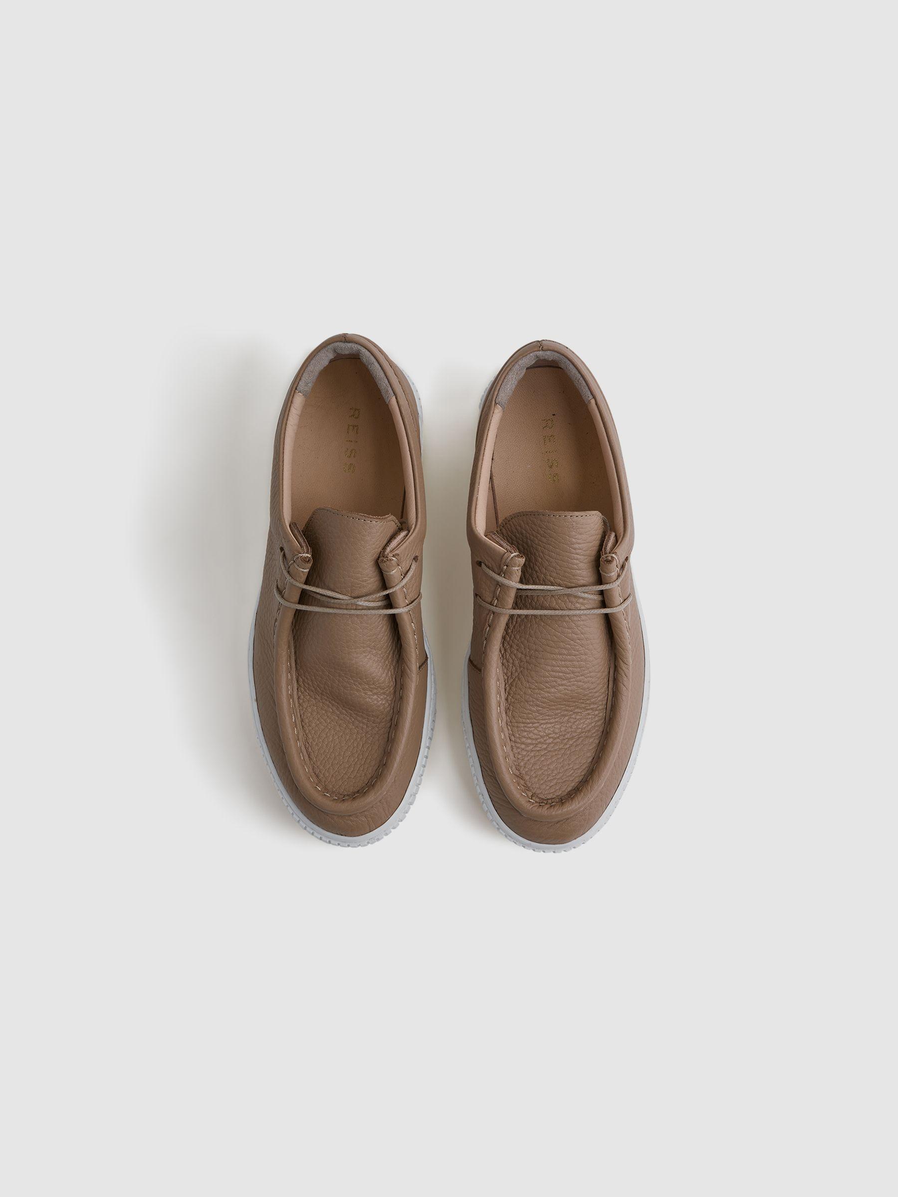 Leather Moccasin Trainers in Taupe Product Image