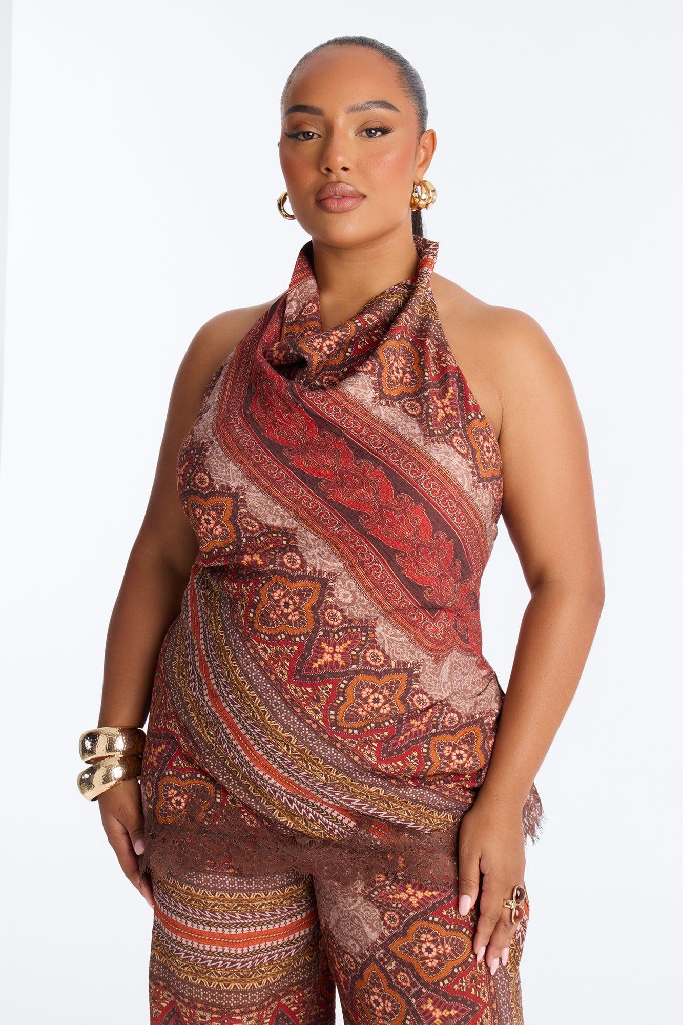 Normani Paisley Halter Pant Set - Rust/combo Female Product Image