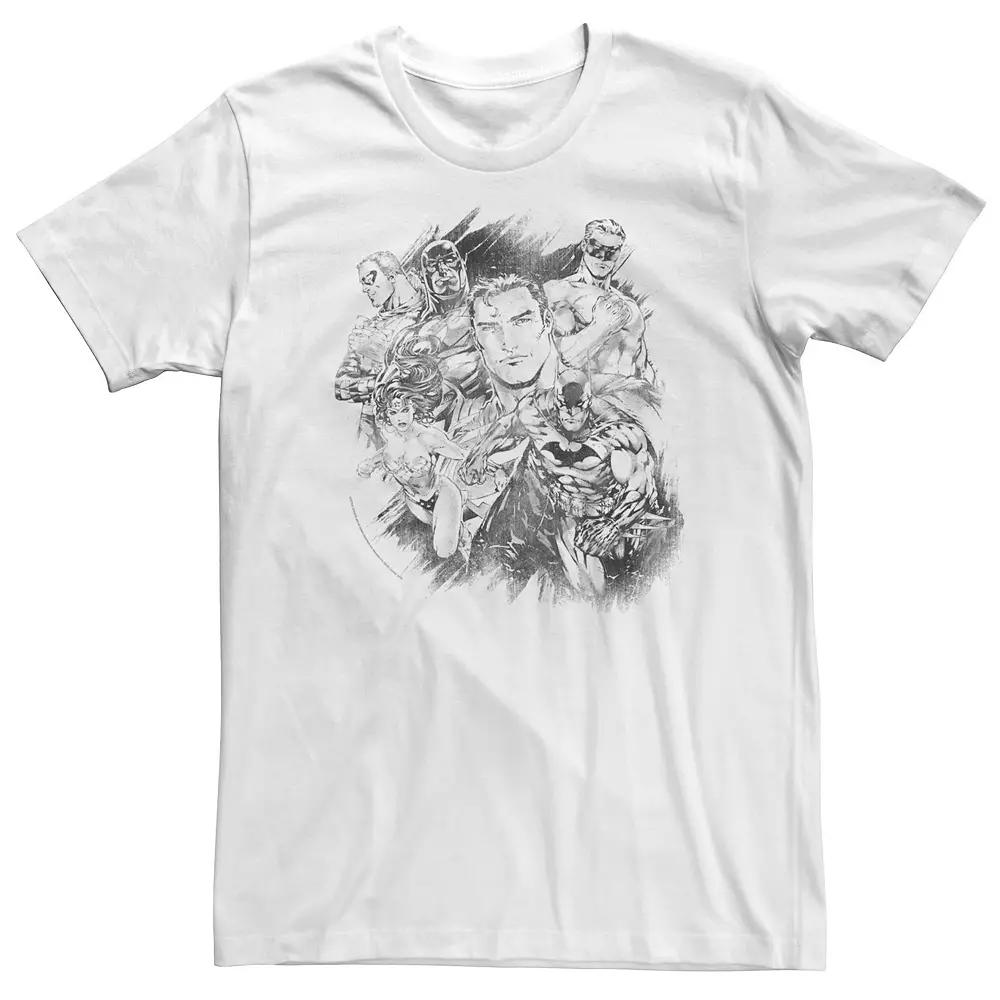 Big & Tall DC Comics Justice League Group Shot Black & White Sketch Tee, Men's,  Product Image