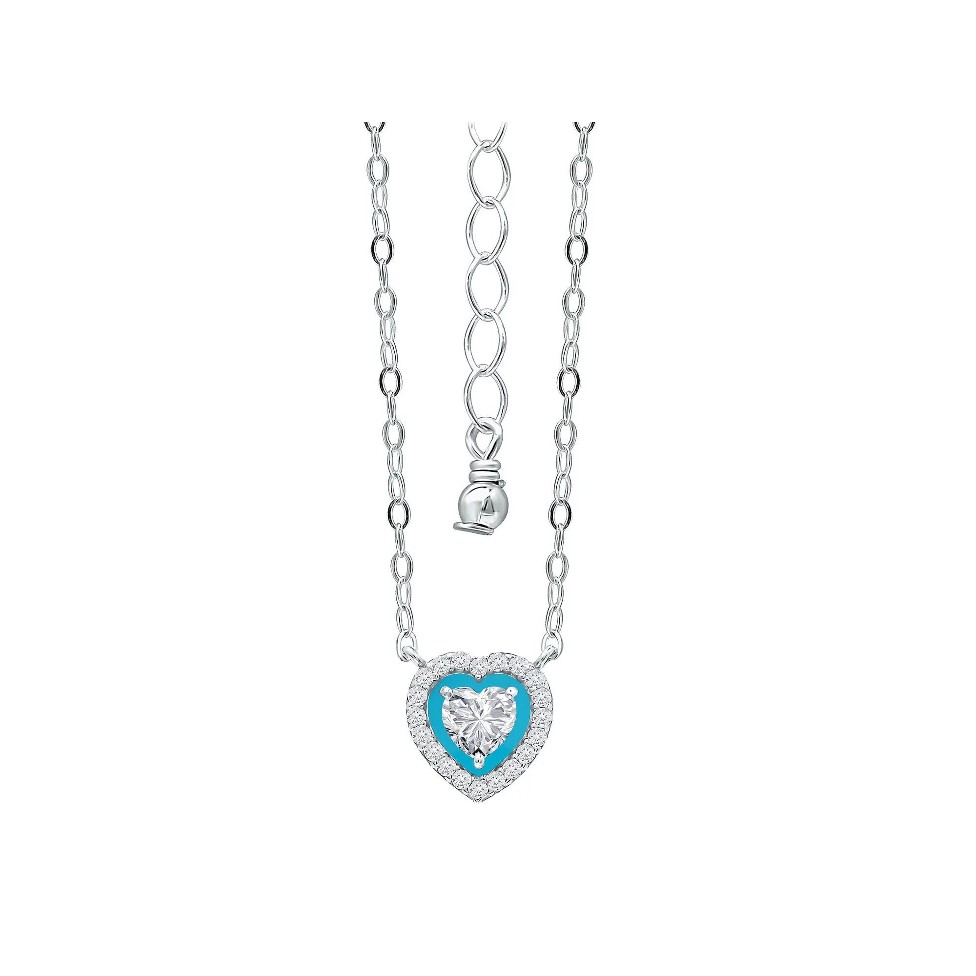 Aleure Precioso Sterling Silver Enamel & Cubic Zirconia Heart Shaped Halo Necklace, Women's, Size: 16", Blue Product Image