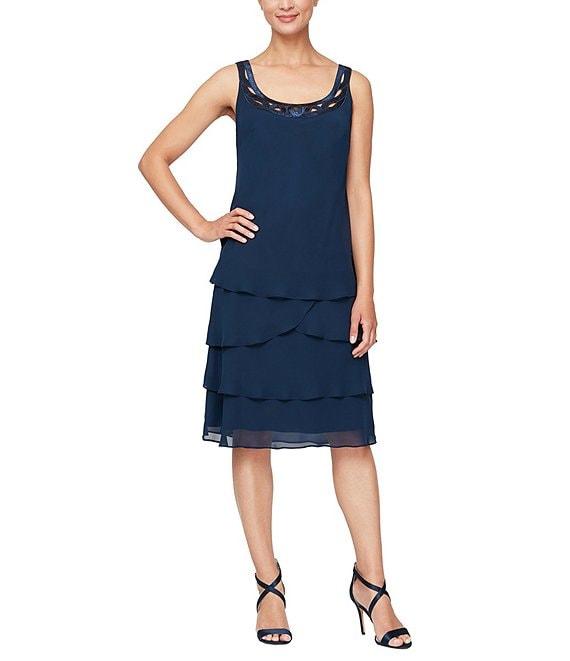 Ignite Evenings Sequin Detail Scoop Neck Long Sleeve Chiffon Tiered 2-Piece Jacket Dress Product Image