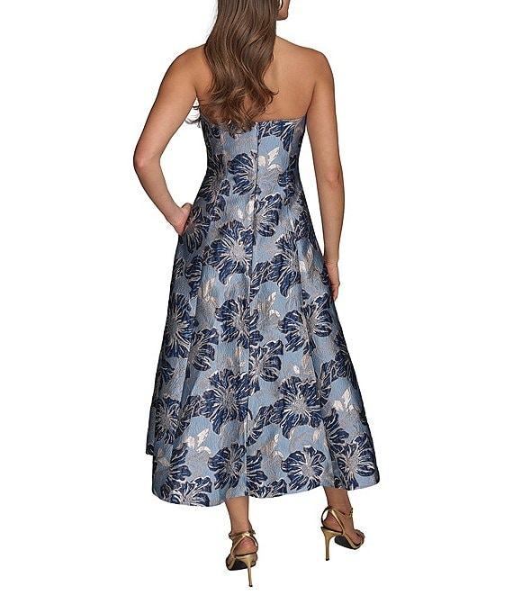 Donna Karan Strapless Jaquard Floral Print A-Line Midi Dress Product Image