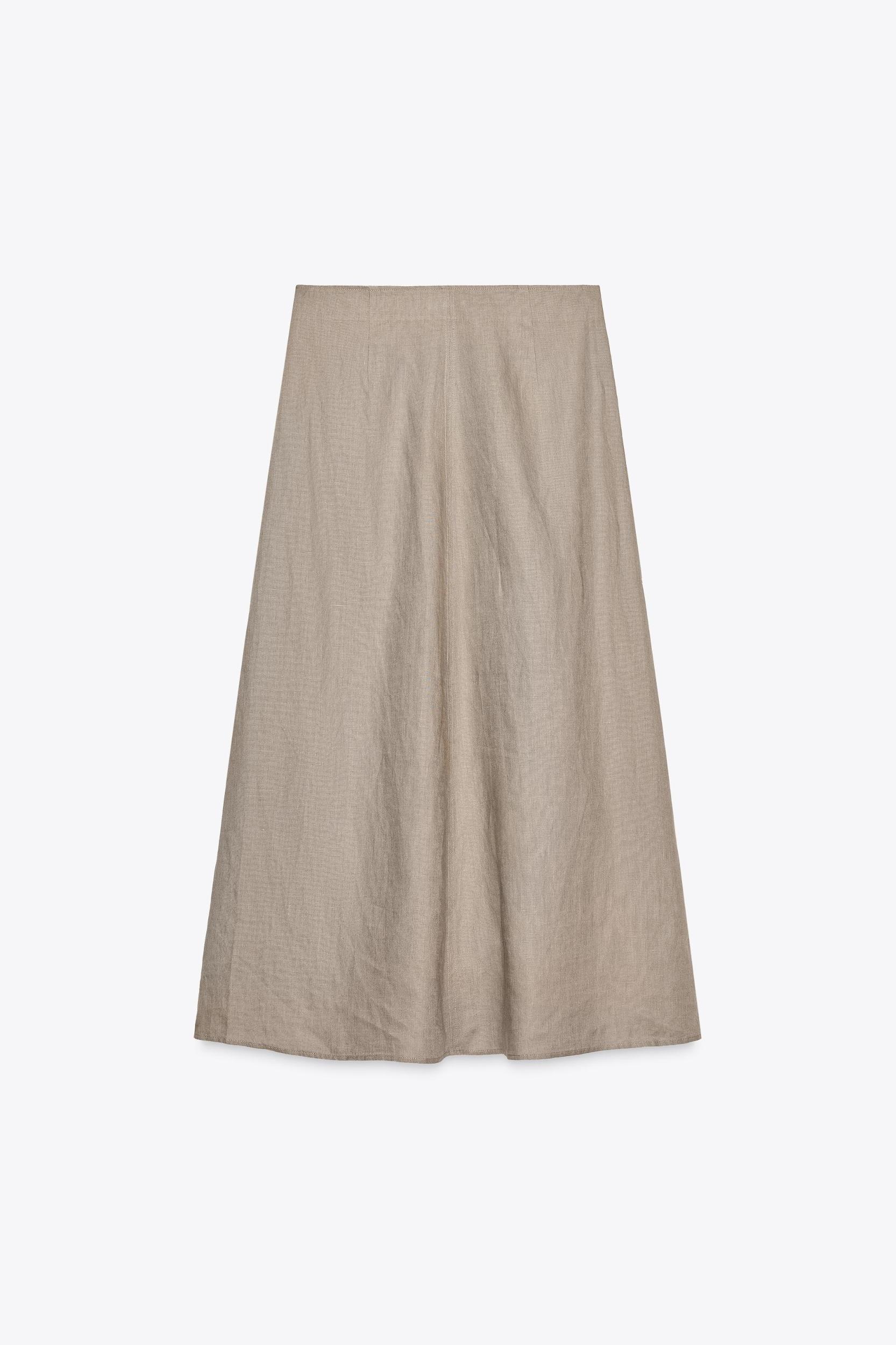 100% LINEN MIDI SKIRT ZW COLLECTION Product Image