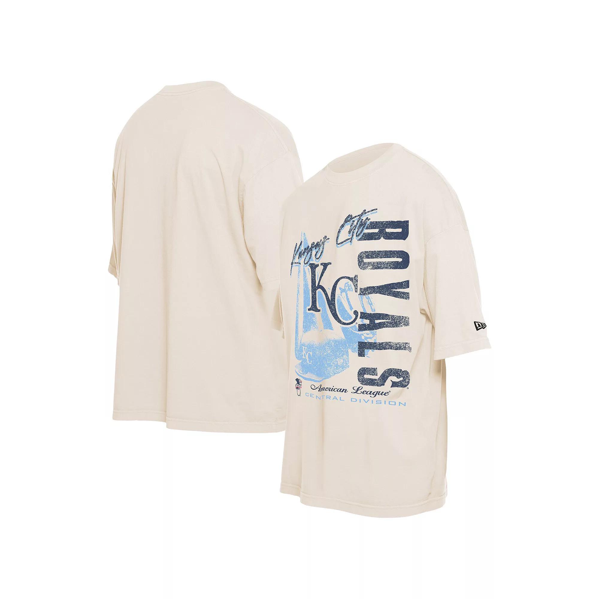 Men's New Era Cream Kansas City Royals Cooperstown Collection Oversized Throwback Distressed T-Shirt, Size: 2XL, Beige Product Image