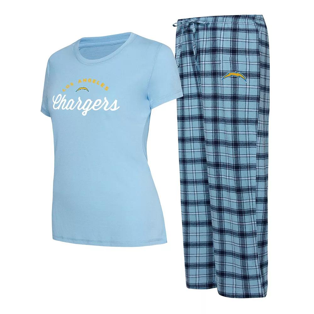 Women's Concepts Sport Powder Blue/Navy Los Angeles Chargers Arctic T-Shirt & Flannel Pants Sleep Set, Size: XL, Light Product Image