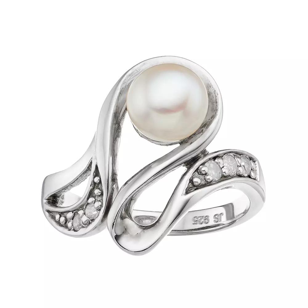 Sterling Silver Freshwater Cultured Pearl & Diamond Accent Swirl Ring, Women's, Size: 6, White Product Image