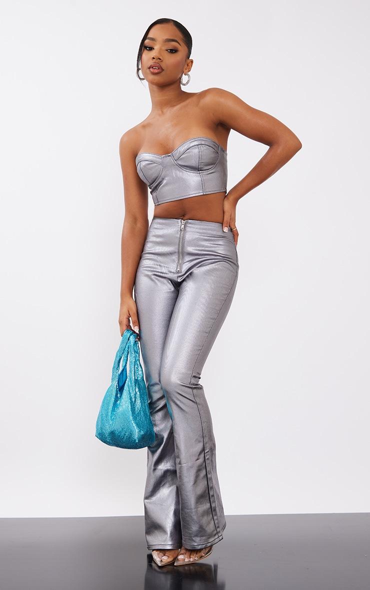 Gunmetal Metallic Look Coated Denim Bandeau Top Product Image