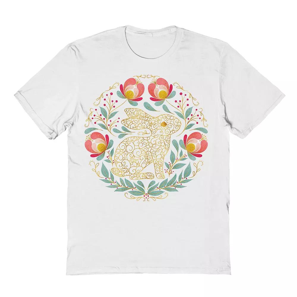 Men's Rabbit Folk-Art Wreath Easter Graphic Tee, Size: Small, White Product Image