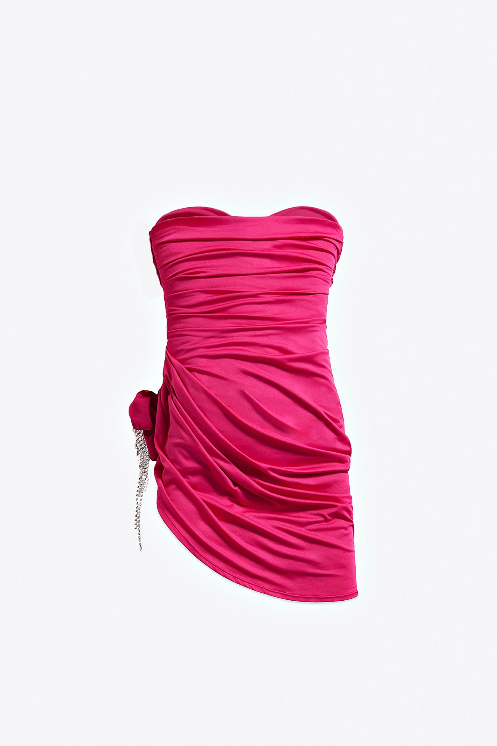 Crystal Flower Draped Strapless Mini Dress Product Image