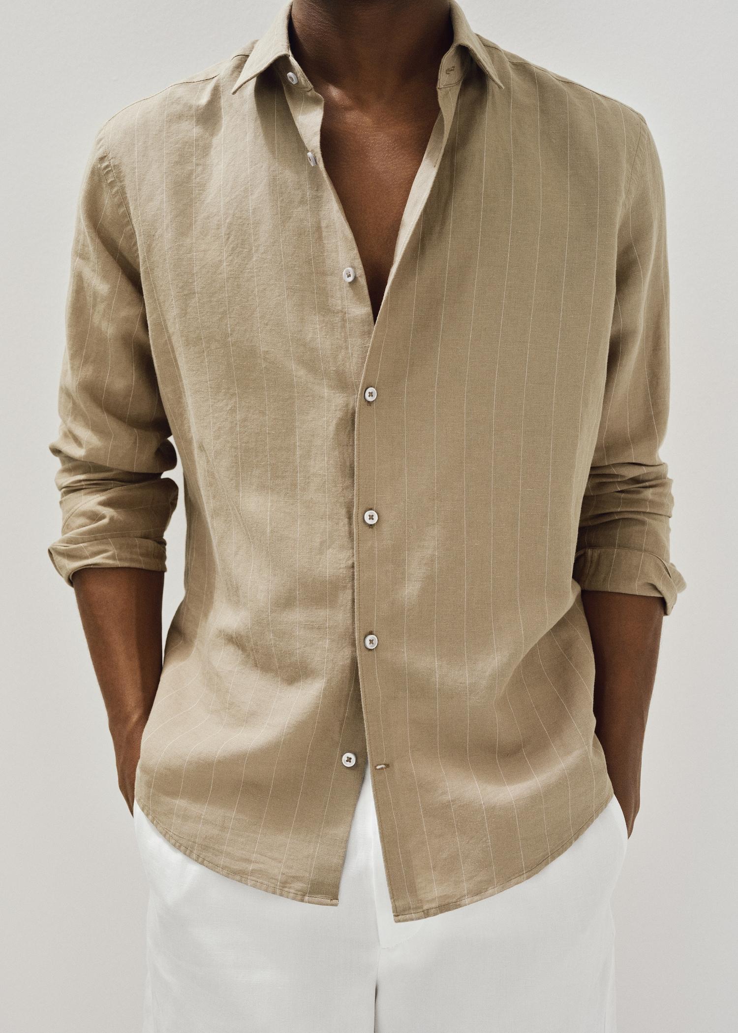 Linen pinstripe shirt - Men | MANGO USA Product Image