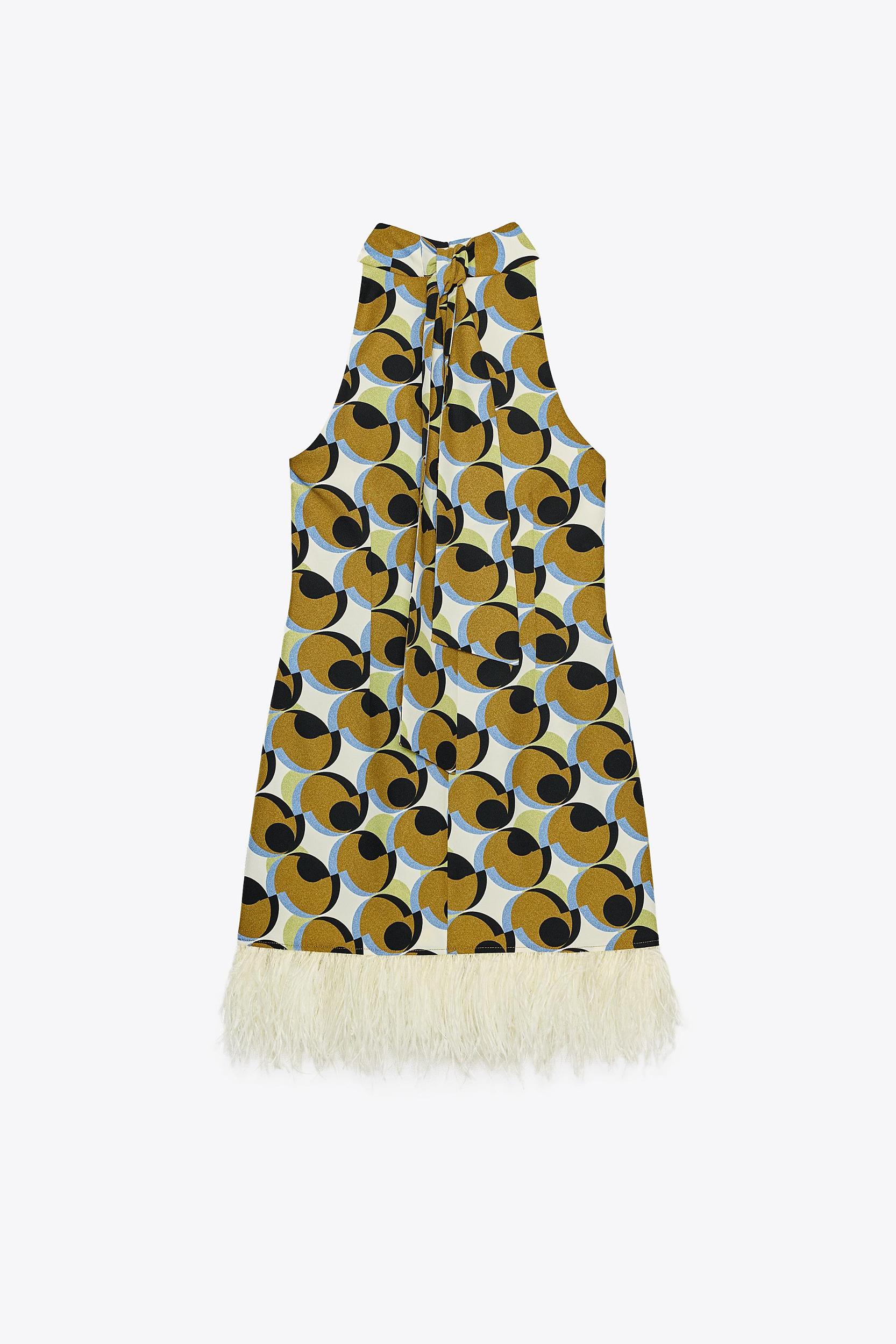 GEOMETRIC PRINT FEATHER MINI DRESS Product Image