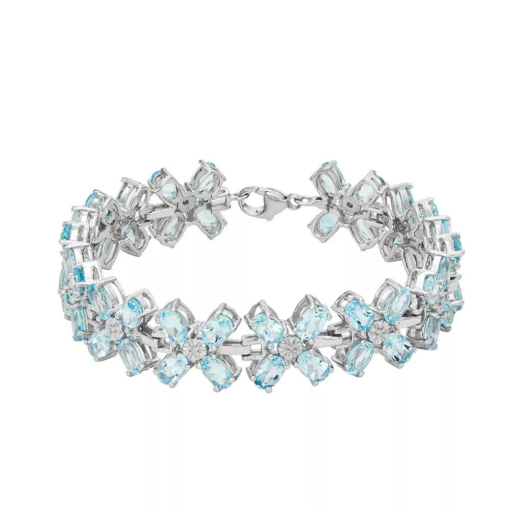 Jewelexcess Sterling Silver Genuine Blue Topaz & Diamond Accent Floral Bracelet, Women's, Size: 7" Product Image