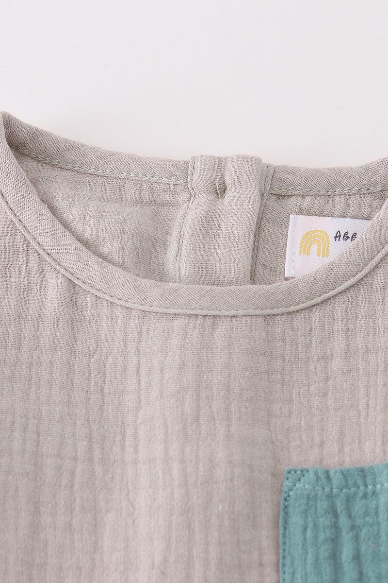 Premium Gray muslin boy shorts set Product Image