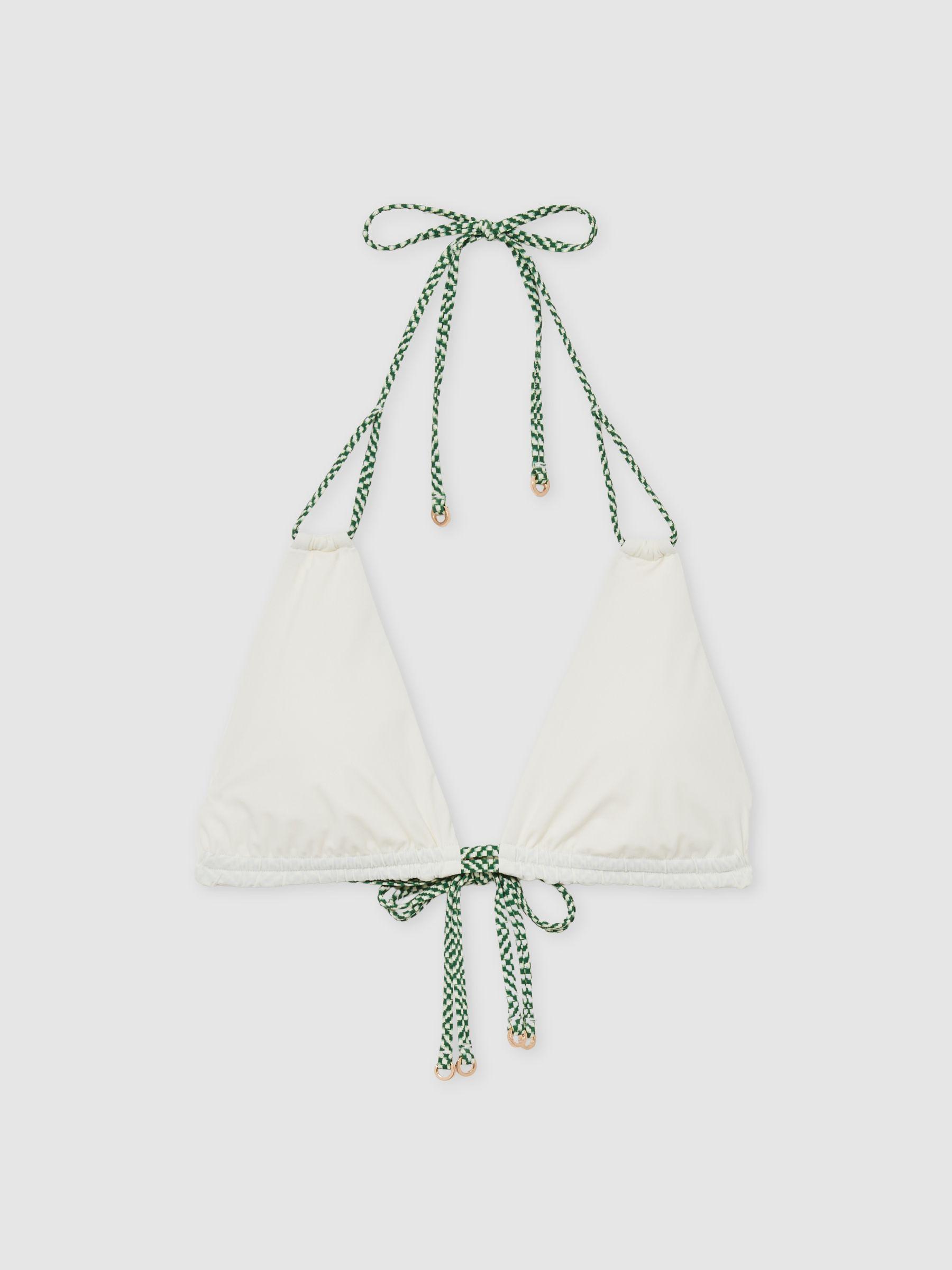 Chequered-Strap Triangle Bikini Top in White/Green Product Image