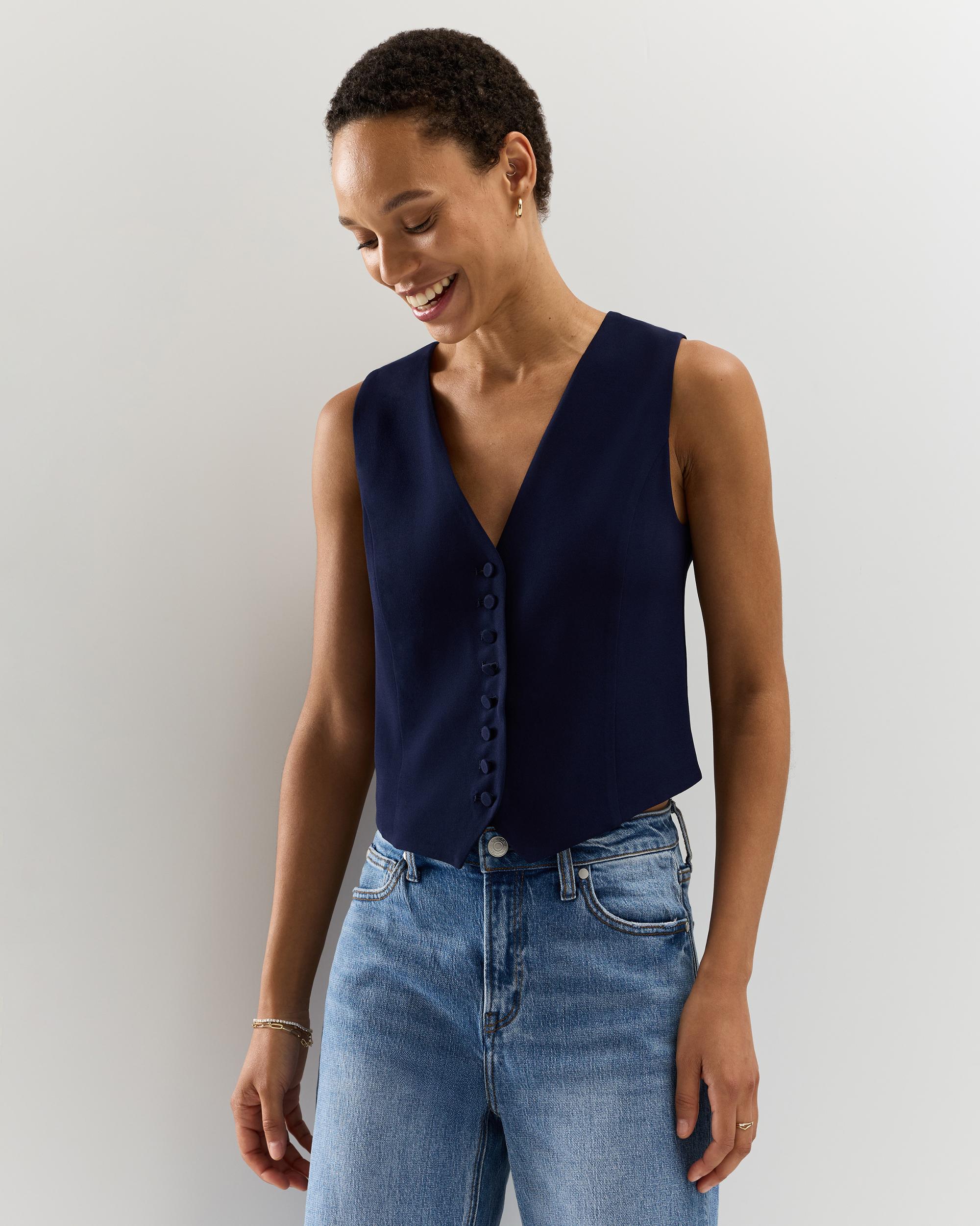 Quince | Women's Fluid Crepe Vest Size XS, Recycled Polyester Product Image