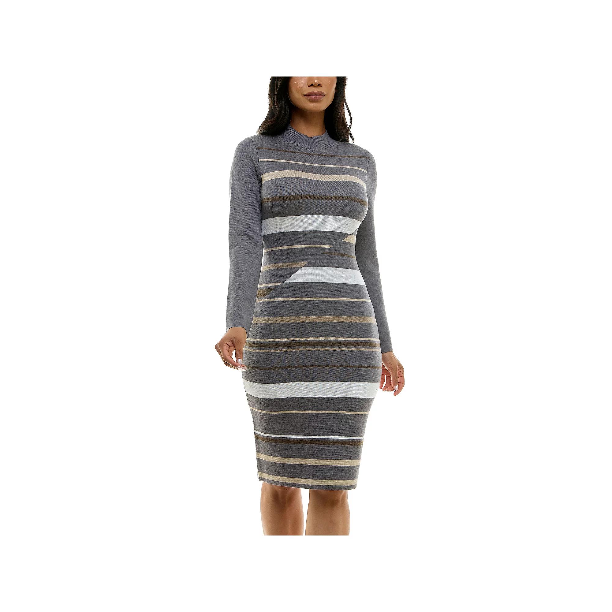 Women's Nina Leonard Ribbed Stripe Sweater Dress,  Product Image